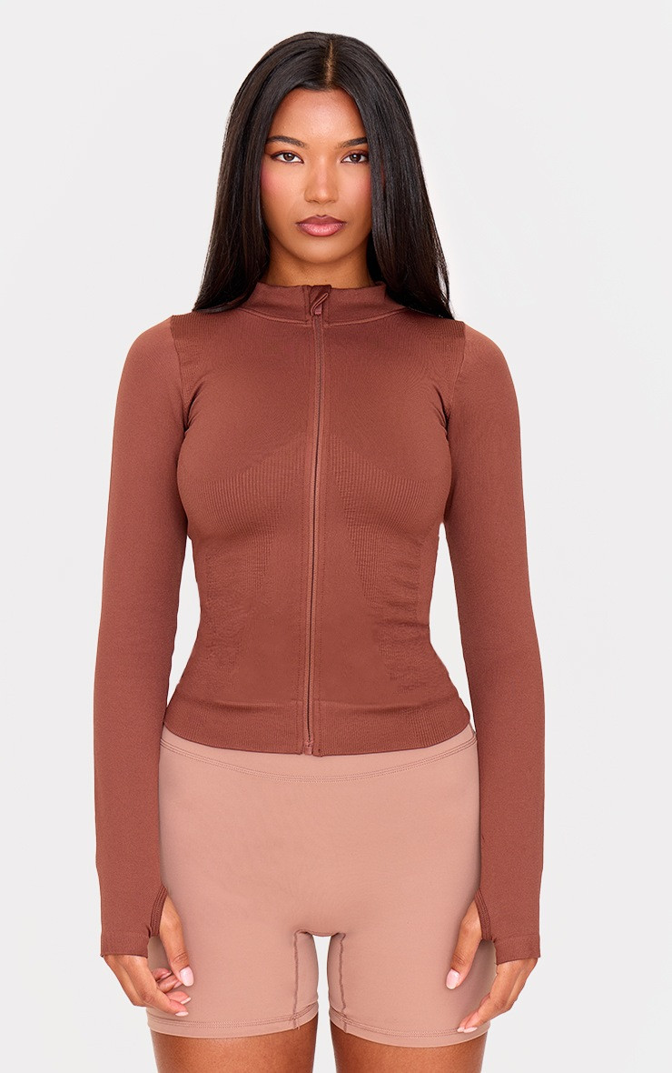 Chocolate Basic Seamless Jacket | PrettyLittleThing US