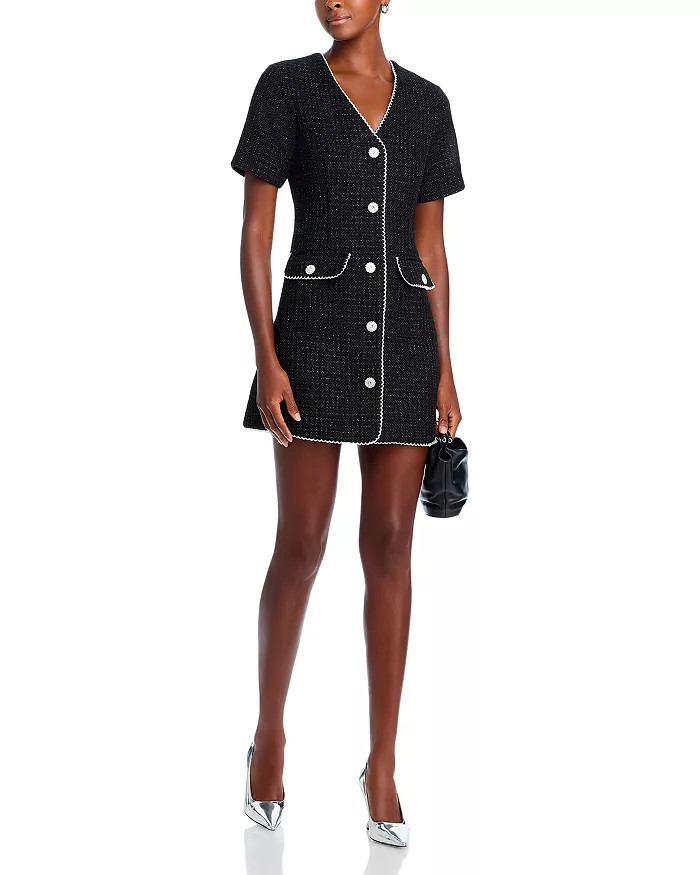 AQUA Tweed Lace Trim Short Sleeve Dress - Exclusive Back to results -  Women - Bloomingdale's | Bloomingdale's (US)