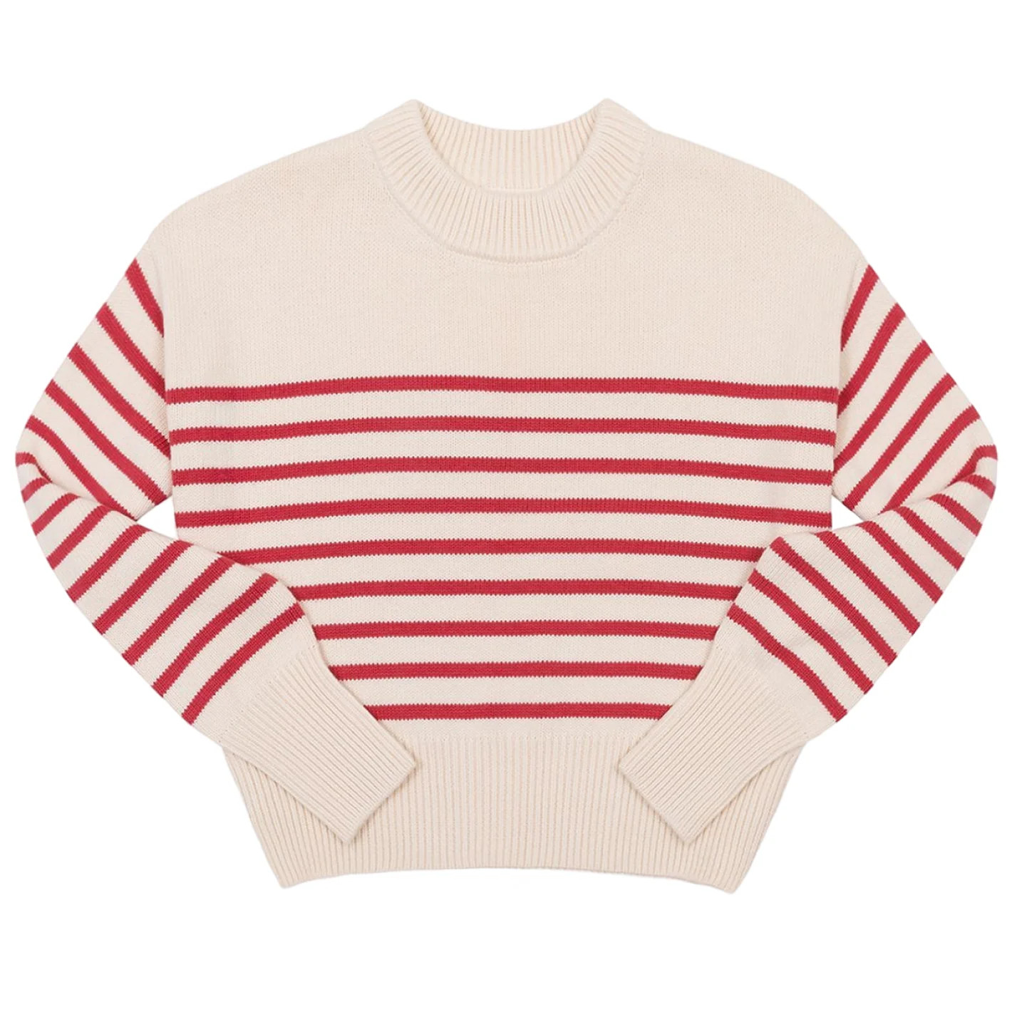 women's cream and red stripe cropped knit sweater | Minnow