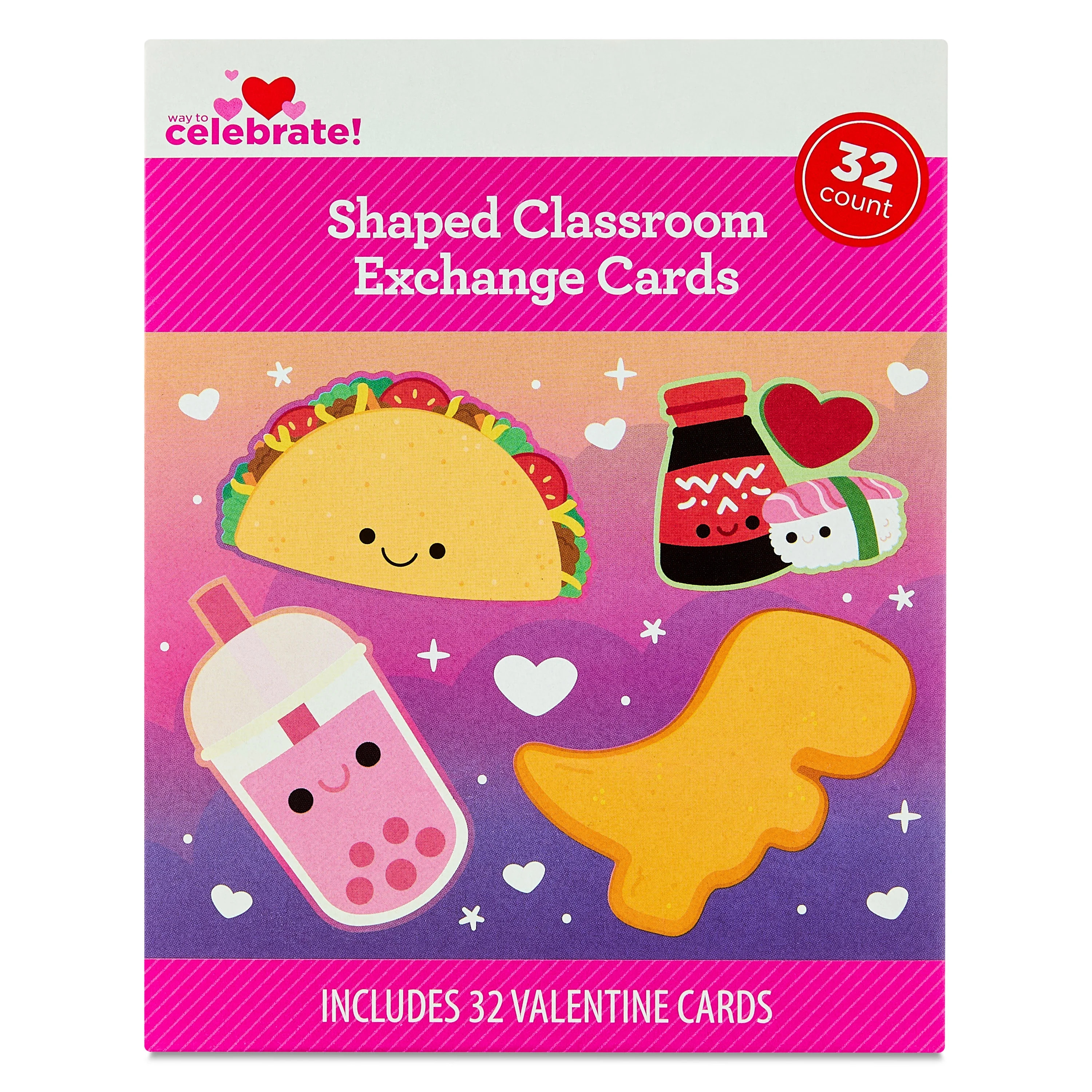 Food Shaped Classroom Exchange Cards, Multicolor, 32 Count, Valentine's Day by Way To Celebrate | Walmart (US)