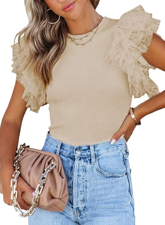 SHEWIN Womens Summer Tops 2023 Crewneck Short Sleeve Tshirts Casual Slim Fit | Amazon (US)