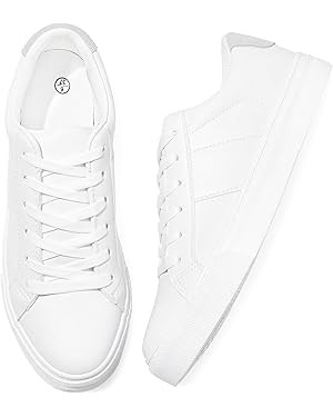 Adokoo Women's Fashion Sneakers PU Leather Casual Shoes White Tennis Low Top Shoes Womens Lace Up... | Amazon (US)
