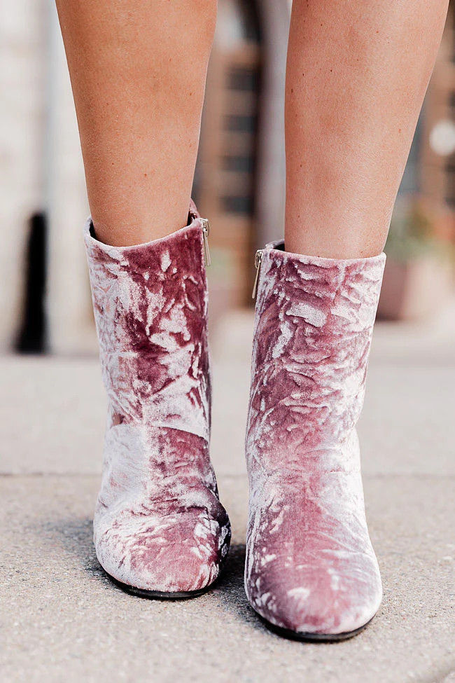 Aspen Grove Crushed Velvet Booties Amber Massey X Pink Lily | Pink Lily