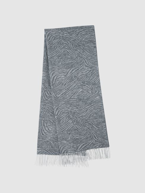 Reiss Grey Cassia Wool-Cashmere Zebra Scarf | Reiss UK