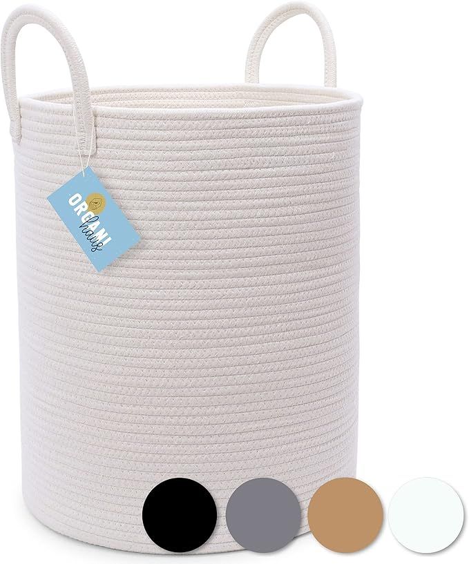 OrganiHaus White Cotton Rope Basket for Blankets | Baby Laundry Basket | Tall Woven Baskets for S... | Amazon (US)