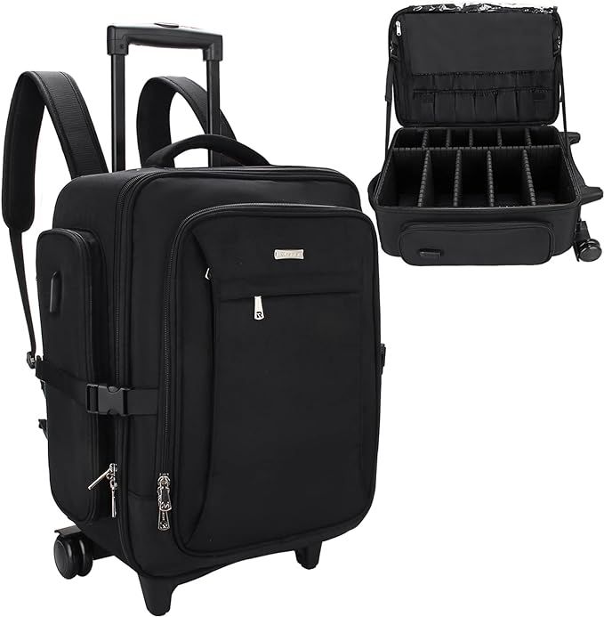Rolling Makeup Case, Relavel Makeup Backpack Professional Makeup Artist Train Case Trolley Travel... | Amazon (US)