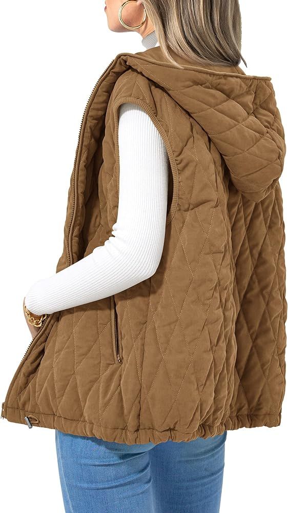 PRETTYGARDEN Women's Fall Quilted Vest Casual Sleeveless Hooded Zip Up Jacket Winter Coat Outerwe... | Amazon (US)
