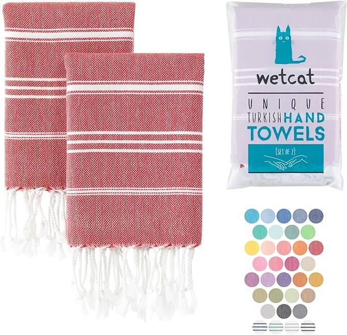 WETCAT Turkish Hand Towels with Hanging Loop (20 x 30) - Set of 2, 100% Cotton, Soft - Pre Washed... | Amazon (US)