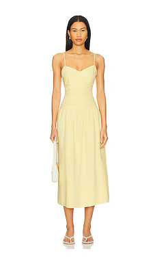 MINKPINK Ophelia Ruched Midi Dress in Lemon from Revolve.com | Revolve Clothing (Global)