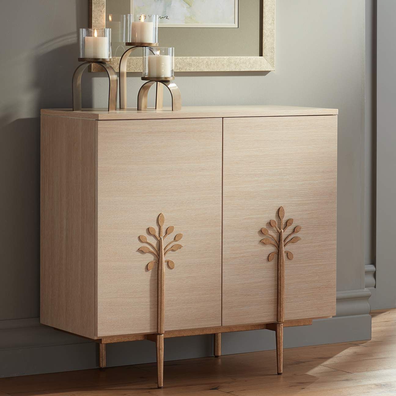 Astoria 2-Door Modern Cabinet with Bronze Flower Door Pulls | Lamps Plus