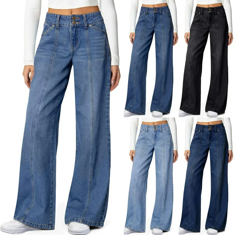 Hearthz Jeans Wide Leg for Women High Waisted Stretchy Straight Leg Baggy Womens Jeans Trendy Sea... | Walmart (US)