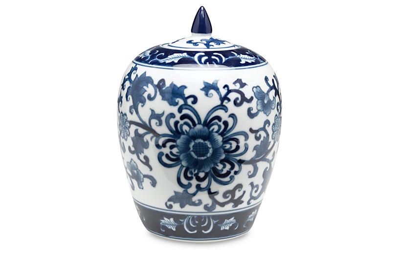 8" Decamps Floral Jar, Blue/White | One Kings Lane