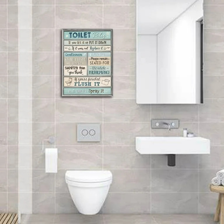 Teal Toilet Rules: 12"x16" Framed Canvas Wall Art – Bathroom Sign & Pictures, Chic Bathroom Wal... | Walmart (US)