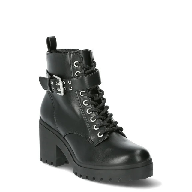 No Boundaries Women's Lace Up Motto Boot, Wide Width Available - Walmart.com | Walmart (US)