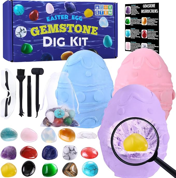 3 Pack Easter Egg Dig Kit Real Gemstones Excavation Kit for Kids Easter Geology Toys Rock Digging... | Amazon (US)
