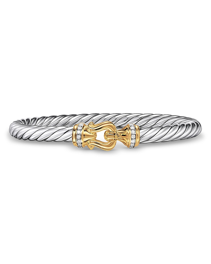 David Yurman Cable Flex Buckle Bracelet in Sterling Silver with 14K Yellow Gold and Diamonds, 6mm | Bloomingdale's (US)