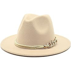 Gossifan Lady Fashion Wide Brim Felt Fedora Panama Hat with Ring Belt | Amazon (US)