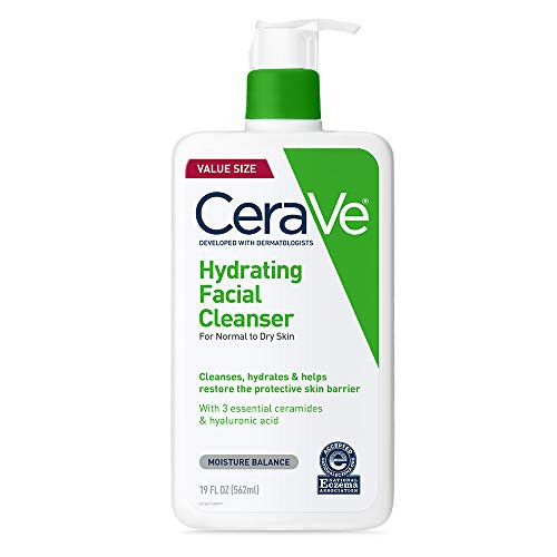 CeraVe Hydrating Facial Cleanser, Moisturizing Face Wash For Dry Skin, Hyaluronic Acid + Ceramides + Glycerin, Hydrating Cleanser For Normal To Dry Skin, National Eczema Association Certified | Amazon (US)
