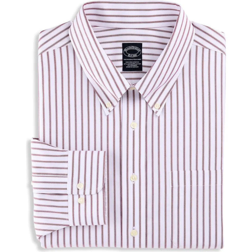 Brooks Brothers Non-Iron Striped Dress Shirt in Burgundy at Nordstrom, Size 2034 | Nordstrom