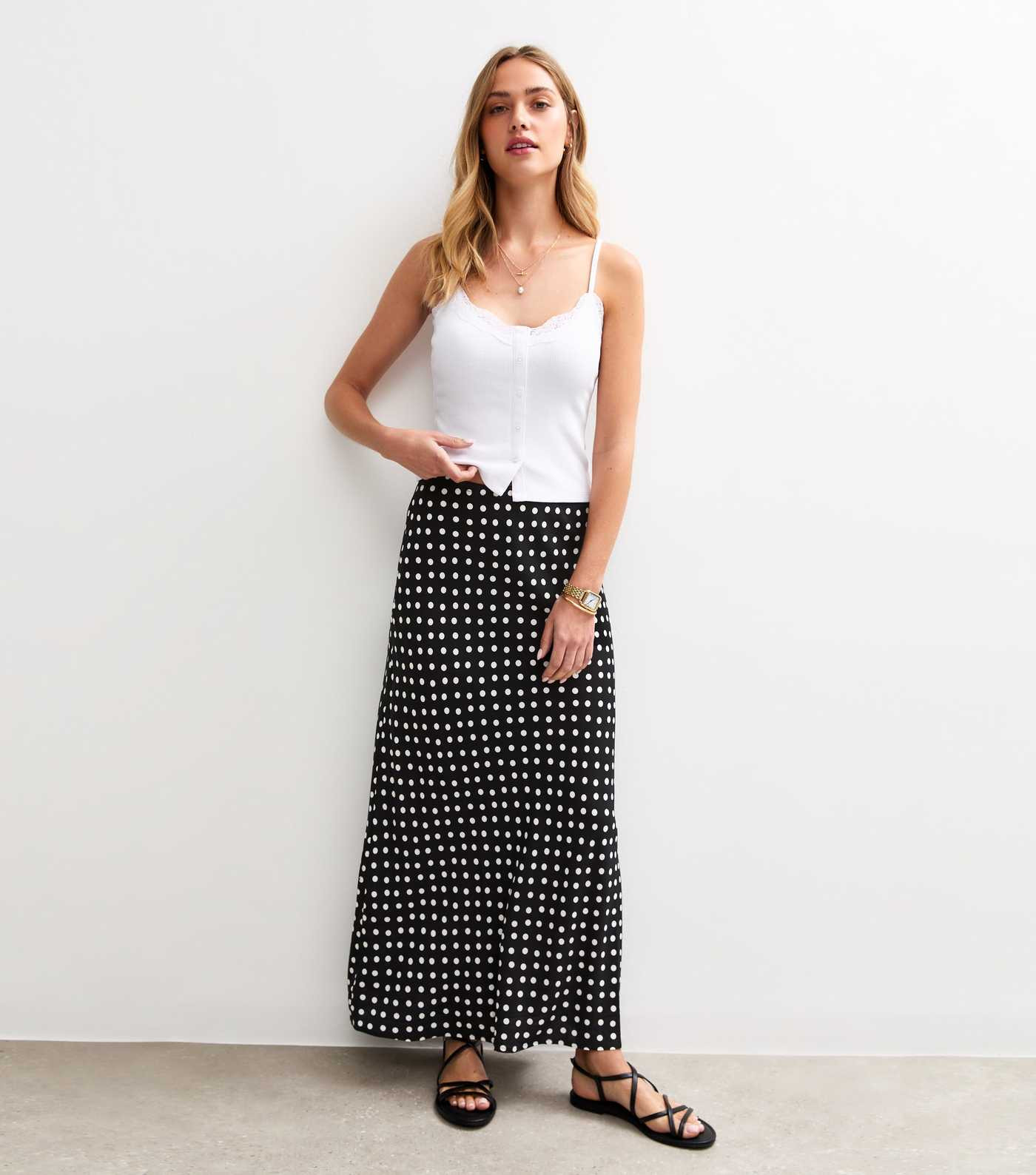 Black Spot Print Bias Cut Midi Skirt | New Look | New Look (UK)