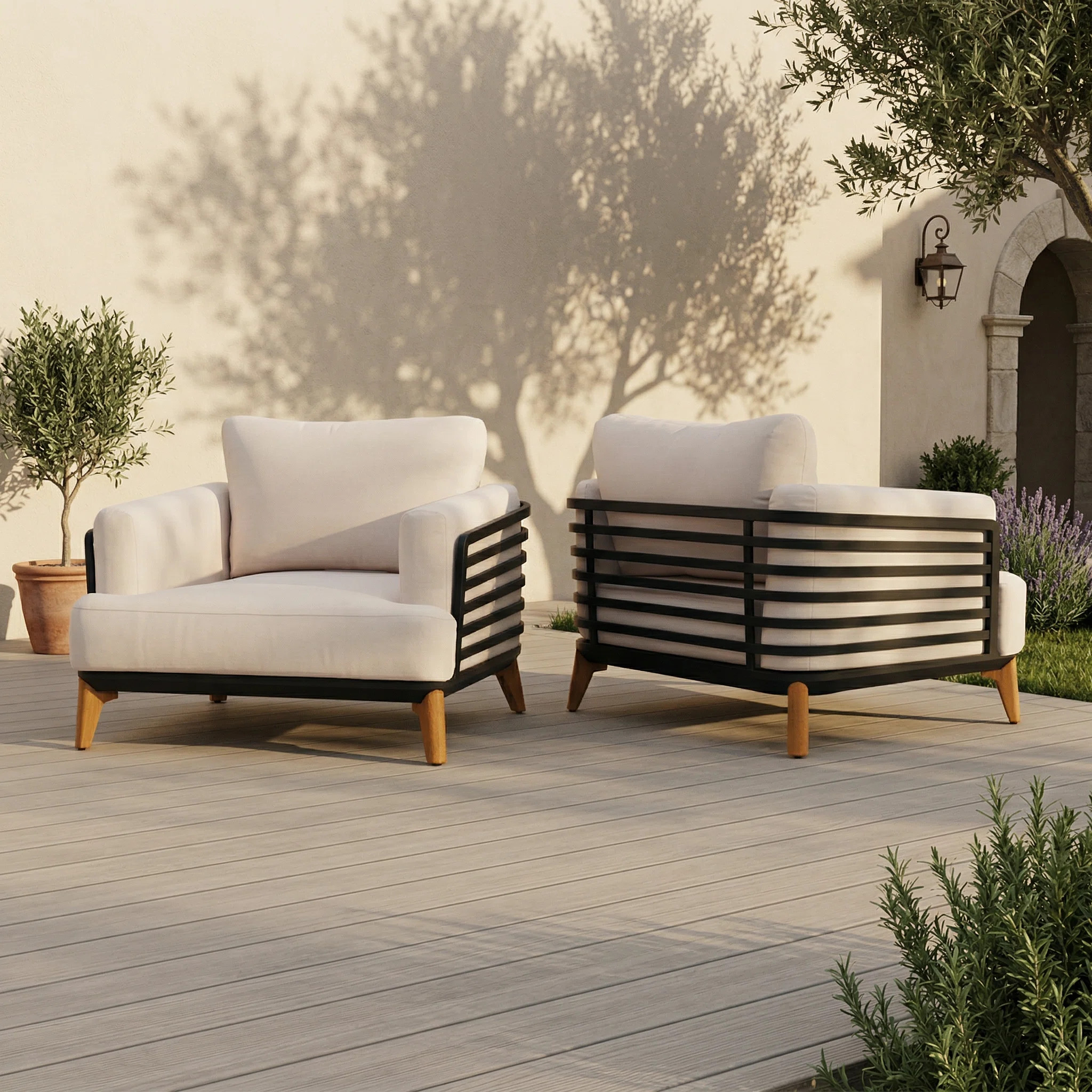 40.5'' Large Outdoor Patio Powder-coated Aluminum Armchair With 5.85'' Thick Seat Cushions Set Of 2 | Wayfair North America