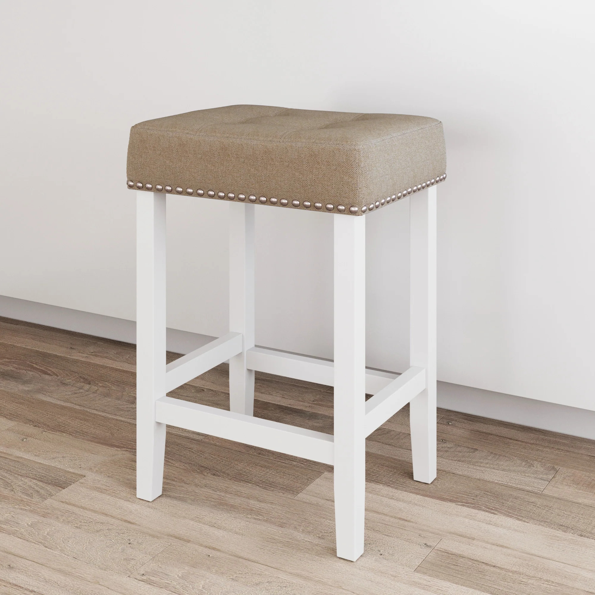 Upholstered Tufted Wood Backless Bar Stool | Nathan James