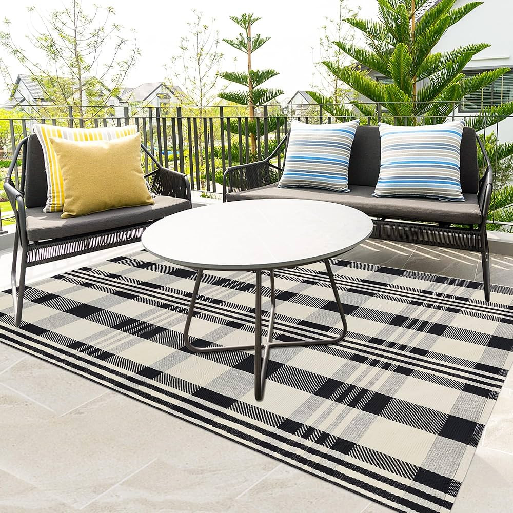 Buffalo Plaid Outdoor Rug 4x6 Cotton Woven Rug Black and Off White Checkered Rug Front Porch Deco... | Amazon (US)