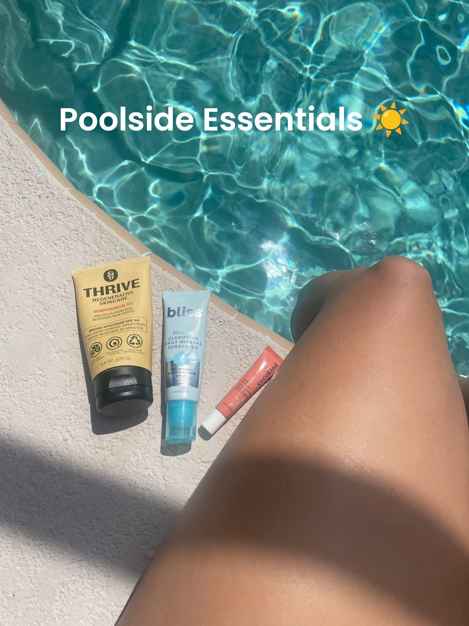 Poolside Skincare Essentials ☀️
For face, lips and body. Gotta protect ourselves from the harsh rays! 

I don’t think cocokind makes this lippie anymore 🥲

#LTKSwim #LTKBeauty