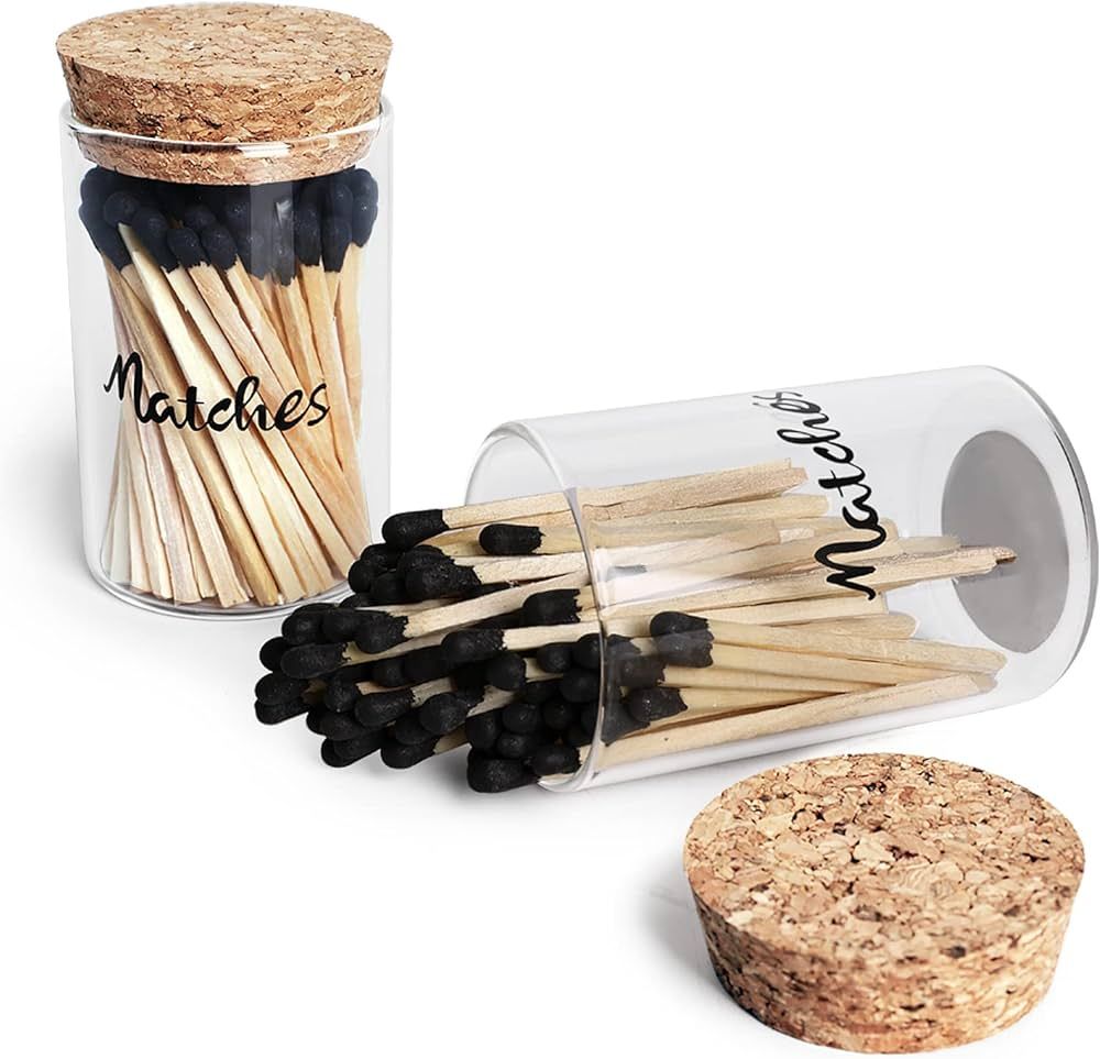Match Holder with Strikers and Cork Lid - Set of 2 Farmhouse Glass Cute Home Decor Match Jar (Mat... | Amazon (US)