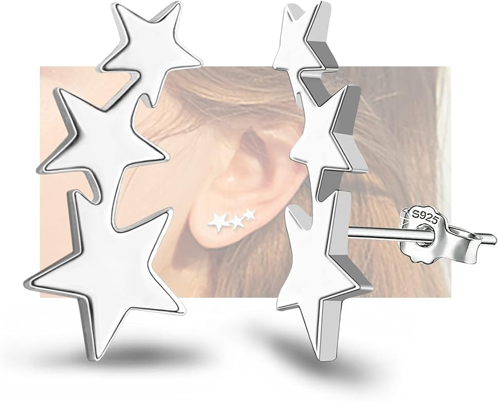 Sterling Silver Star Stud Earrings For Girls Women - Hypoallergenic Stars Post Earrings for Girls... | Amazon (US)