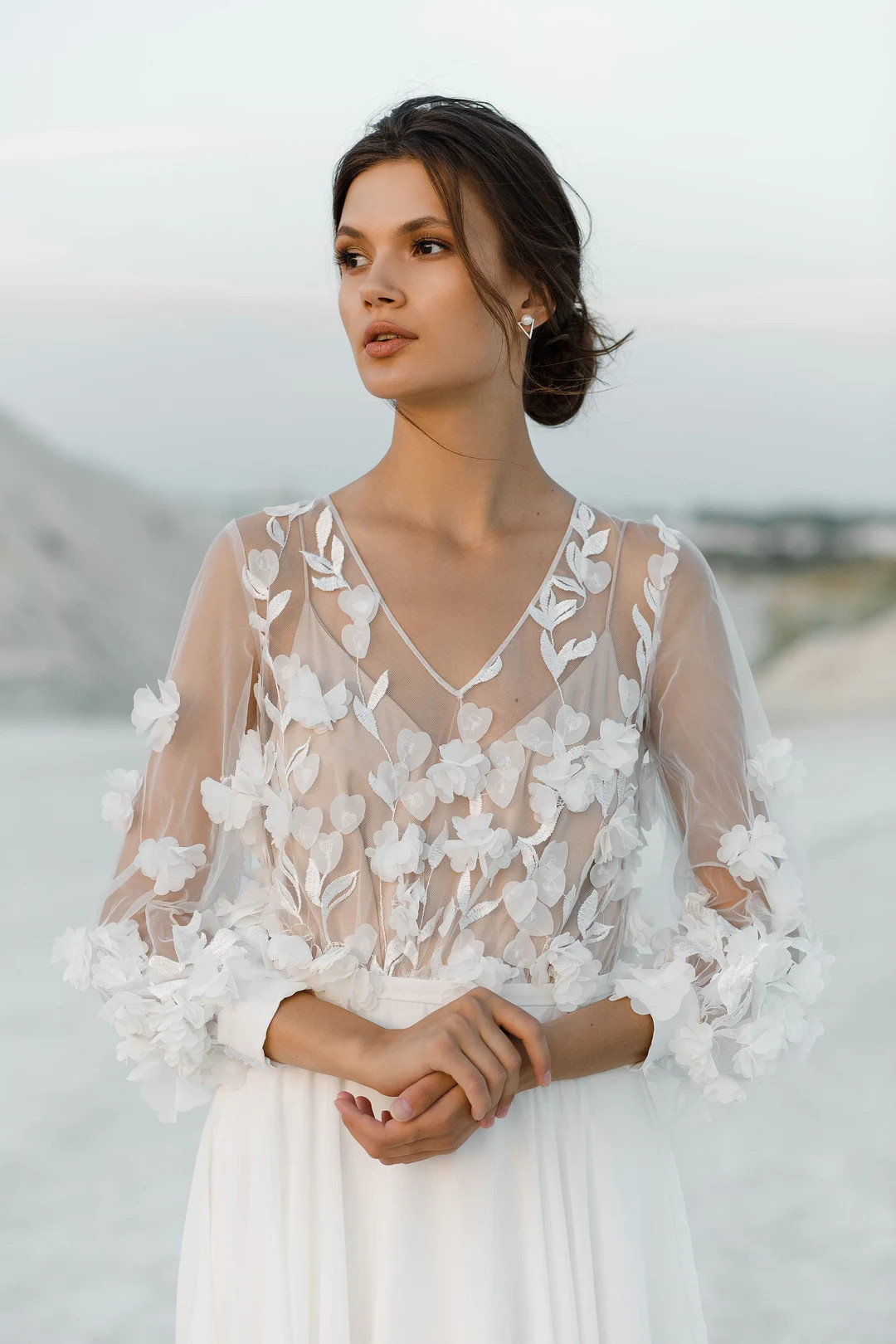 Lace wedding dress Beach, Flowy wedding dress Flower, Reception dress Mod, Romantic bridal dress ... | Etsy (US)