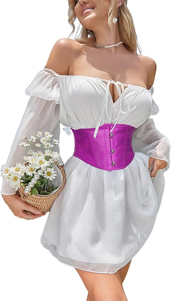 Womens Sexy Satin Vintage Underbust Waist Training Corset Bustier | Amazon (US)