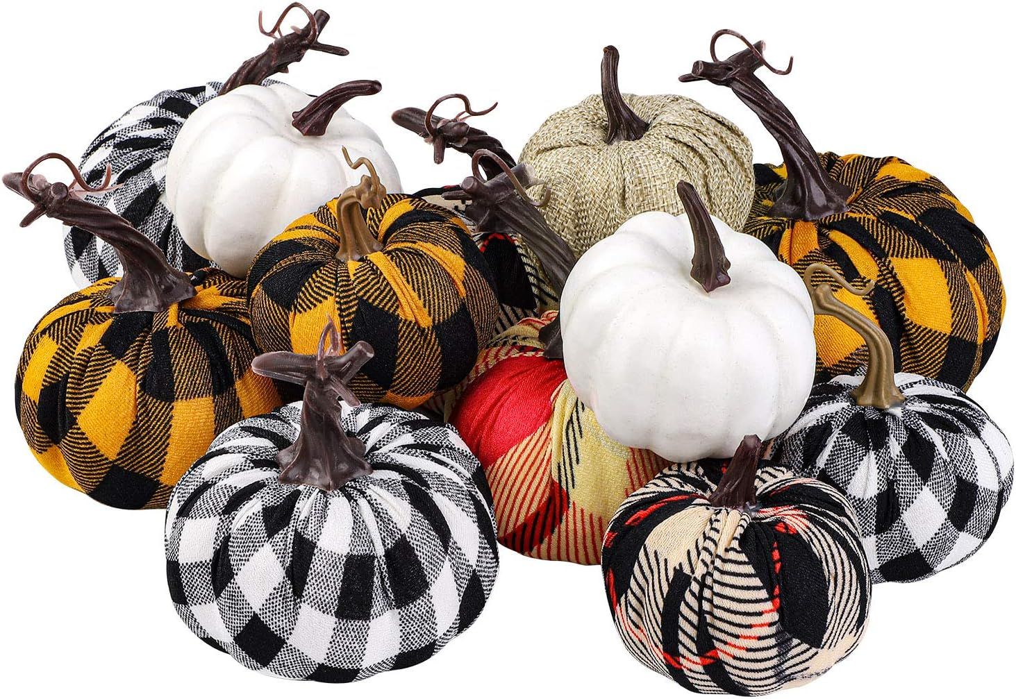 Elcoho 12 Pack Harvest Fabric Artificial Pumpkins Fall Festival Burlap Pumpkins Decoration for Fa... | Amazon (US)