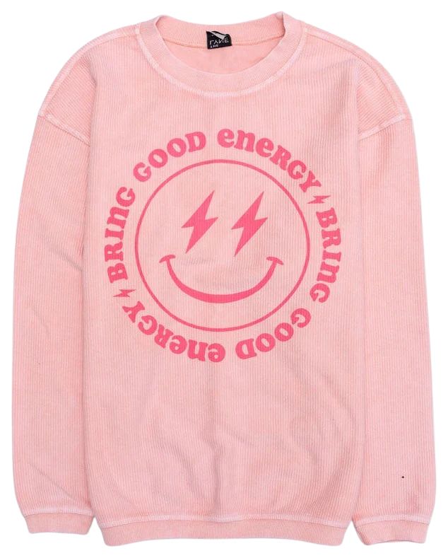 Bring Good Energy Pink Corded Graphic Sweatshirt | Pink Lily