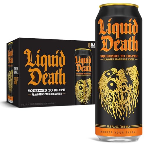 Liquid Death, Squeezed To Death Sparkling Water, 8-Pack (King Size 19.2oz Cans), Orange Flavored Sparkling Beverage Sweetened With Real Agave, Low Calorie & Low Sugar | Amazon (US)