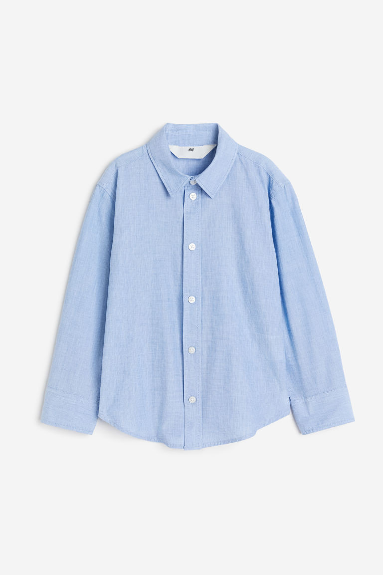 H & M - Long-sleeved Cotton Shirt - Blue | H&M (US + CA)