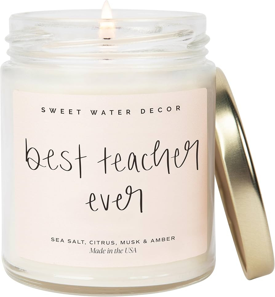 Sweet Water Decor Best Teacher Ever Candle, Back to School Teacher Gifts, 9 oz Clear Jar with 40 ... | Amazon (US)