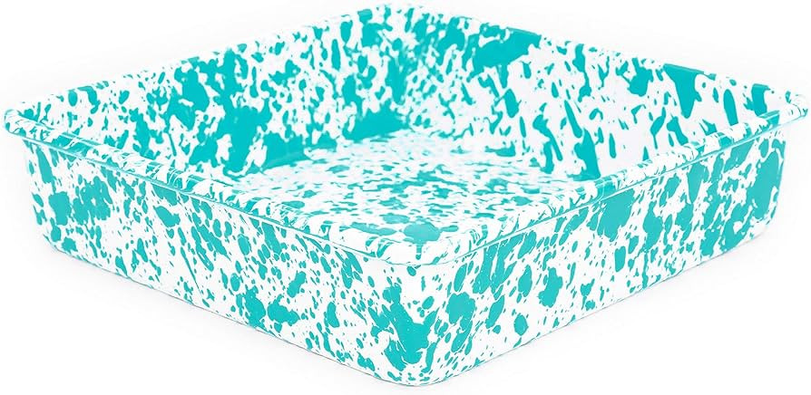 Crow Canyon Home Enamelware Square Brownie Pan, 9 inch, Turquoise/White Splatter | Amazon (US)