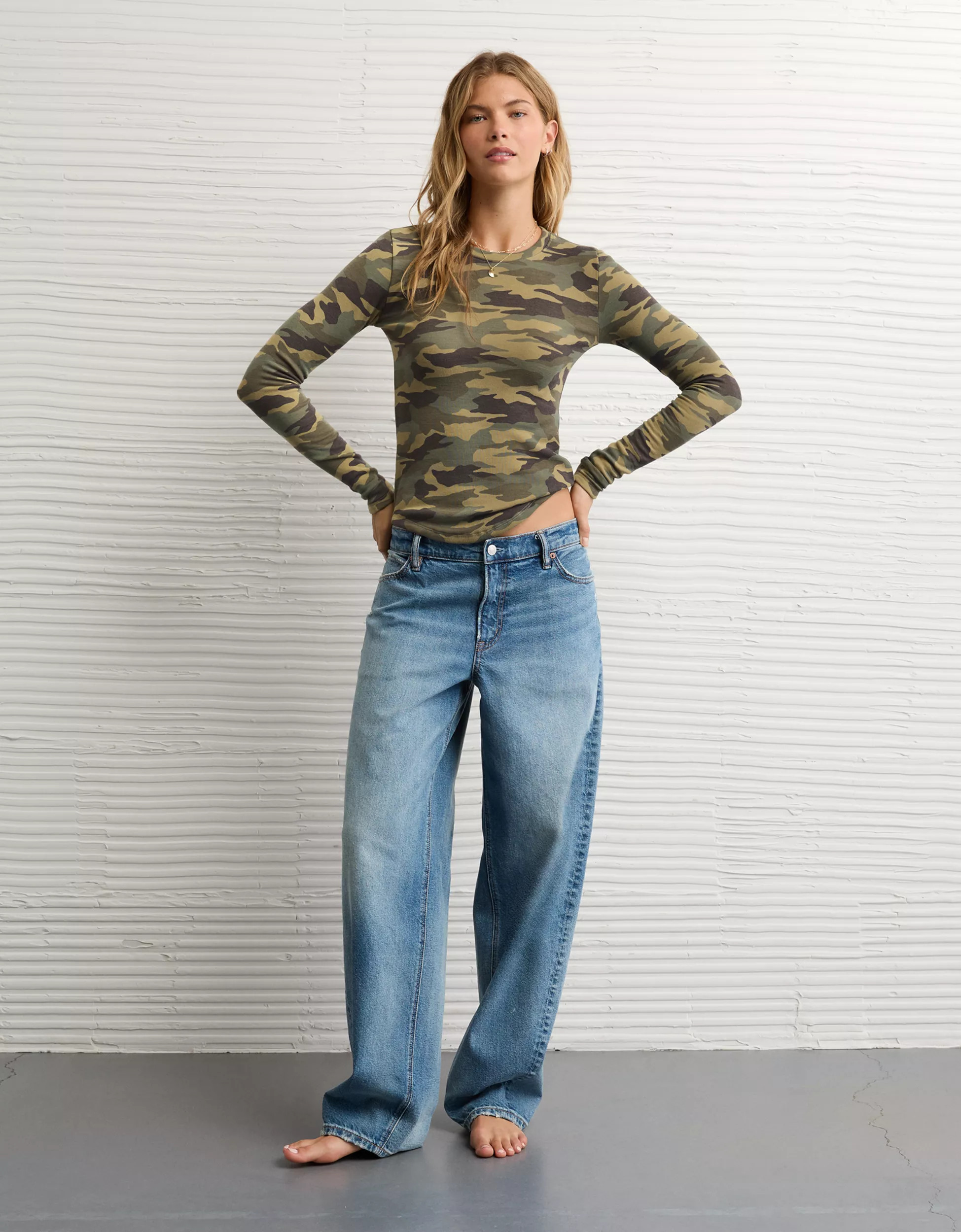 AE Long Sleeve Cozy Crew Neck T-Shirt | American Eagle Outfitters (US & CA)