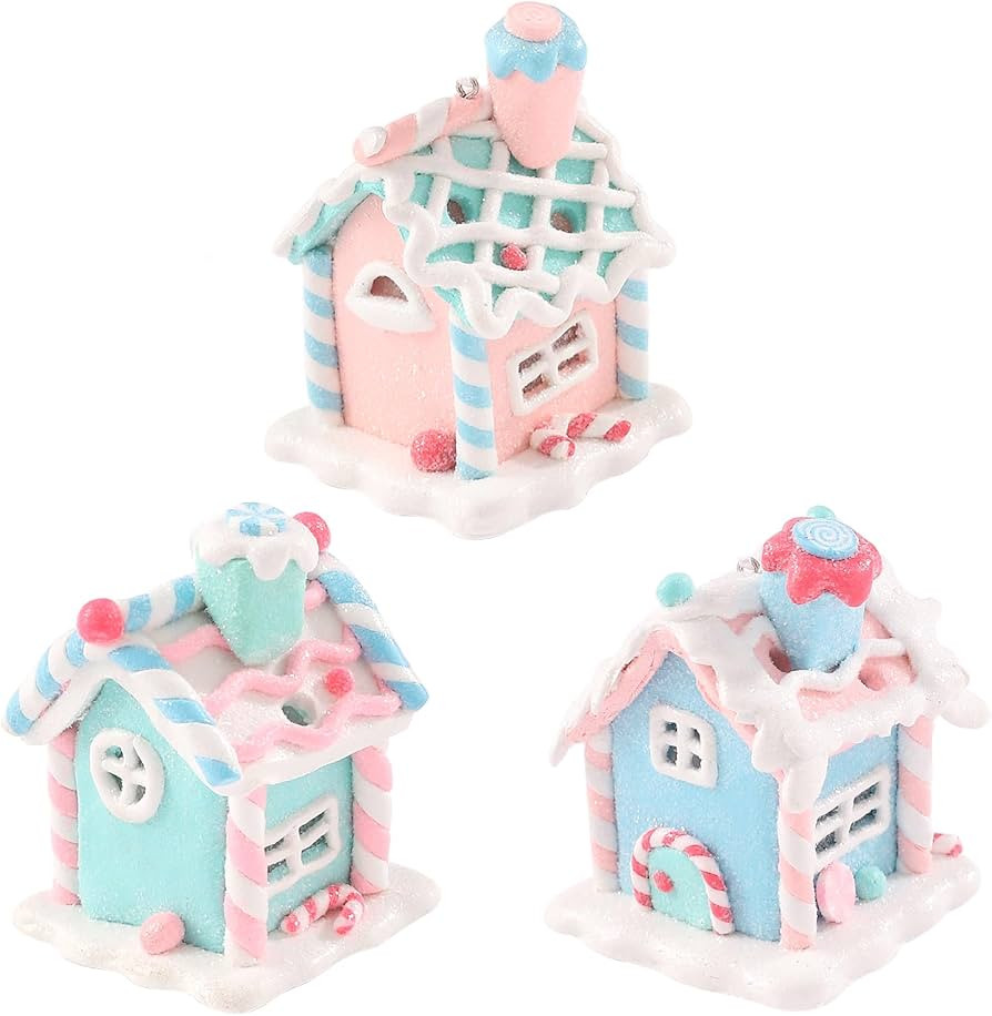 3 Pcs Pastel Gingerbread House Ornaments for Christmas Tree Decorations | Amazon (US)