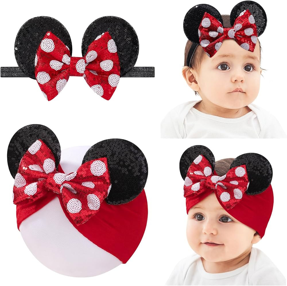 choicbaby Baby Girl Headbands Mouse Ears Headwrap with Sequin Polka Dot Bow Soft Stretchy Nylon H... | Amazon (US)