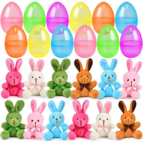 FLY2SKY 12 Packs Easter Egg Basket Stuffers Plush Bunny Plastic Easter Eggs Fillers Kids Party Favors Surprise Easter Eggs Hunt Games Supplies Birthday Gifts Toddler Girls Toys Goodies Bags | Amazon (US)