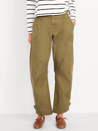 Mid-Rise Twill Barrel Pants | Old Navy (US)