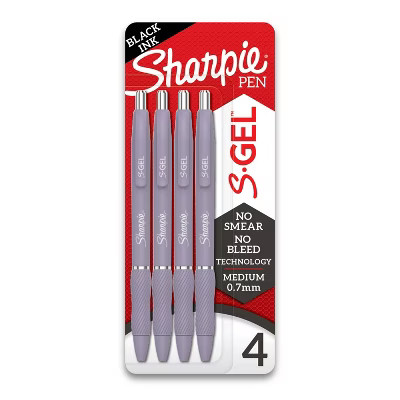 Sharpie 4pk S-Gel Pens Black Ink 0.7mm Medium Tip Violet Barrel: Art Stationery Office Supplies | Target