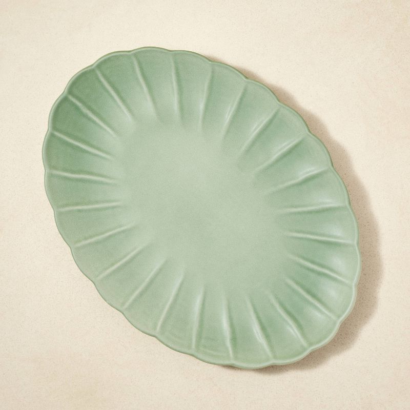 15" x 11" Stoneware Scalloped Serving Platter Green - Opalhouse™ designed with Jungalow™ | Target