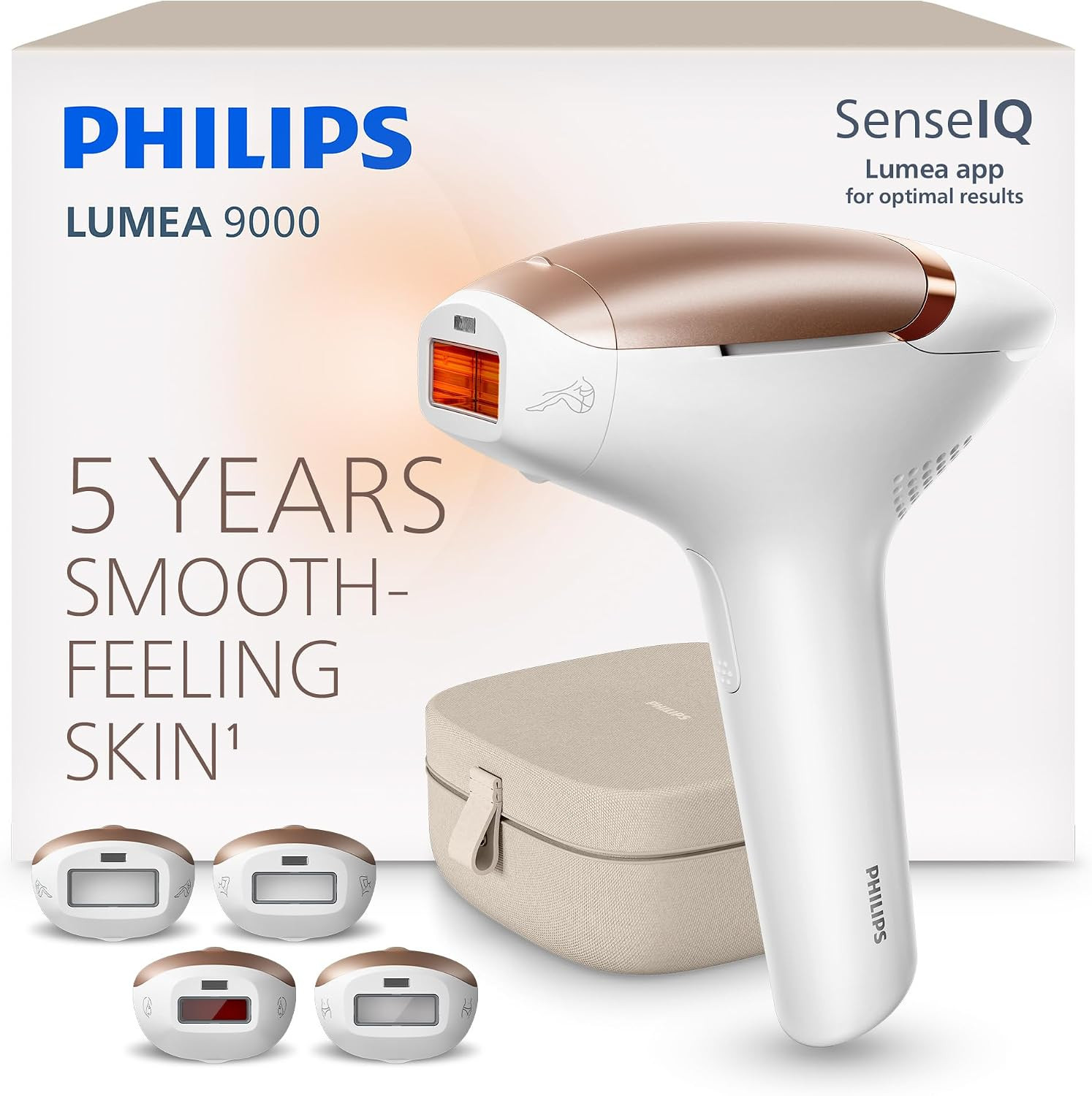 Philips Lumea 9000 Series IPL Hair Removal Device - Permanent Visible Hair Reduction Done at Home, SenseIQ Technology, 4 Attachments for Body, Face, Bikini & Underarms, for Women & Men, BRI984/03 | Amazon (US)