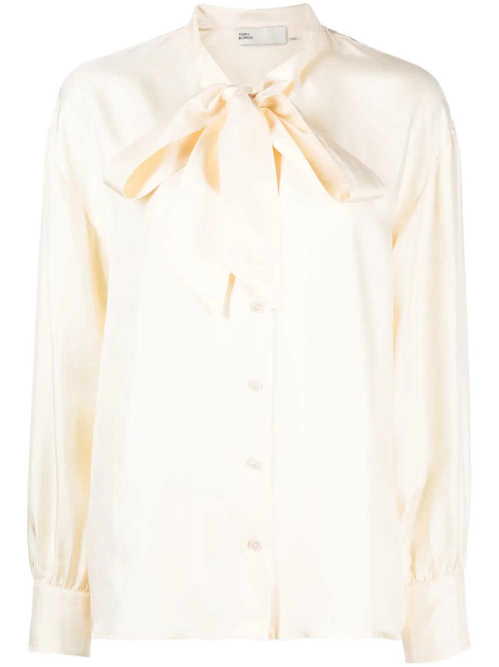 blusa de seda fruncida con moño en el cuello | Farfetch Global