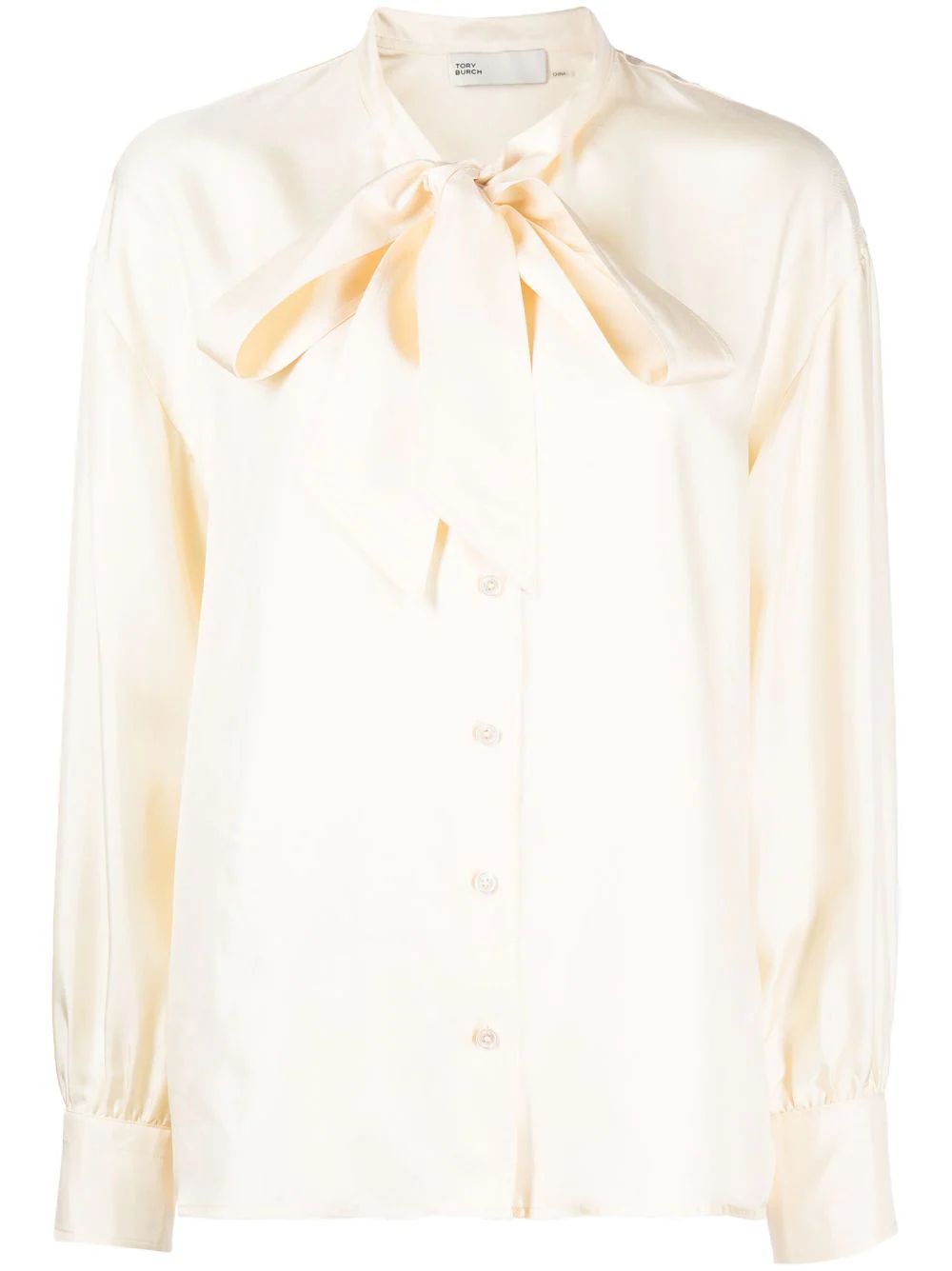 blusa de seda fruncida con moño en el cuello | Farfetch Global