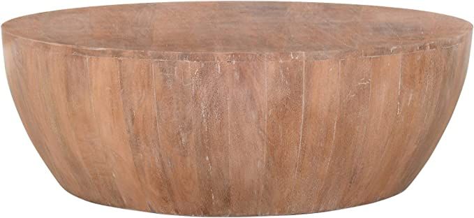 The Urban Port Drum Shape Wooden Coffee Table with Plank Design Base, Brown | Amazon (US)