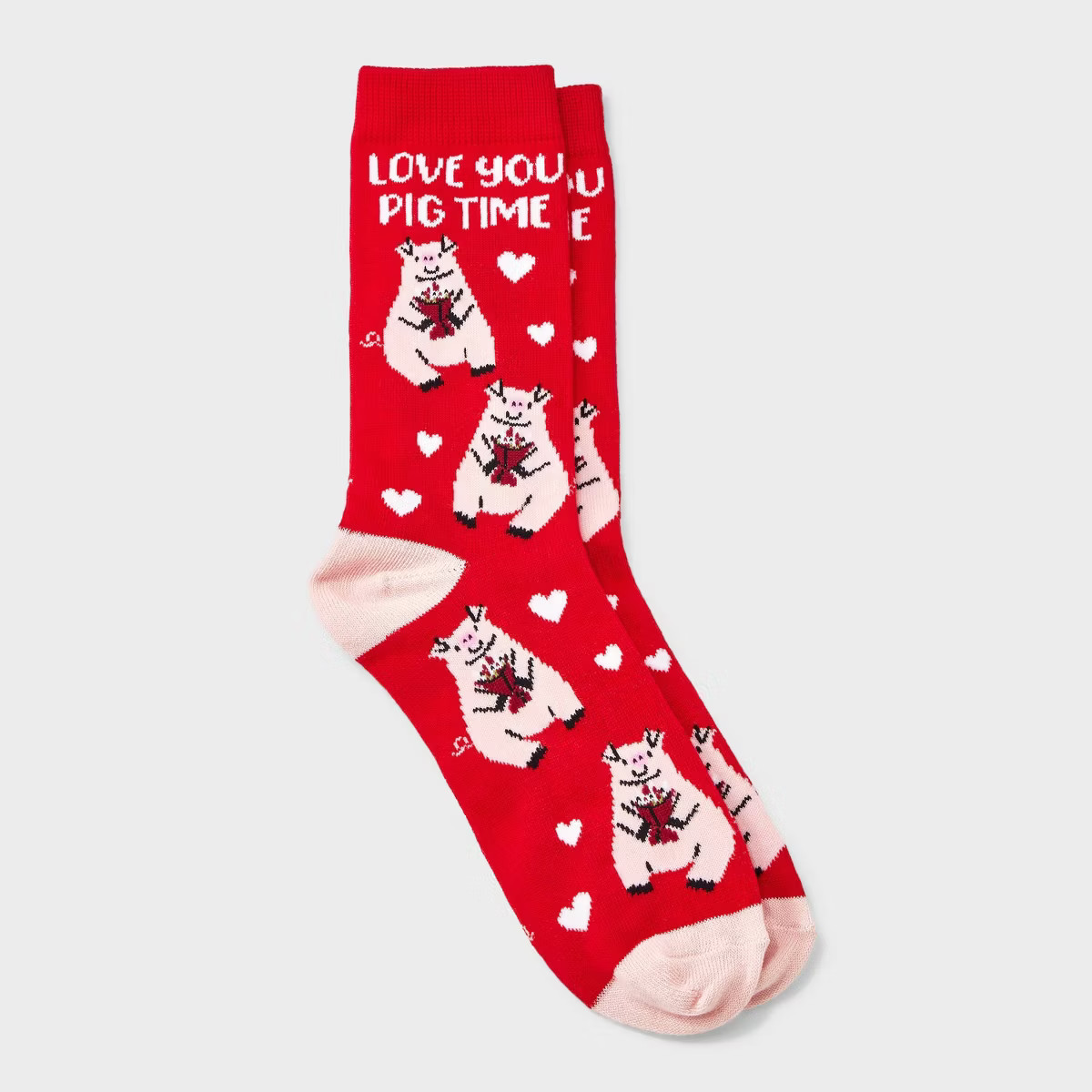 Women's Piggy 'Love You Pig Time' Valentine's Day Crew Socks - Red 4-10 | Target